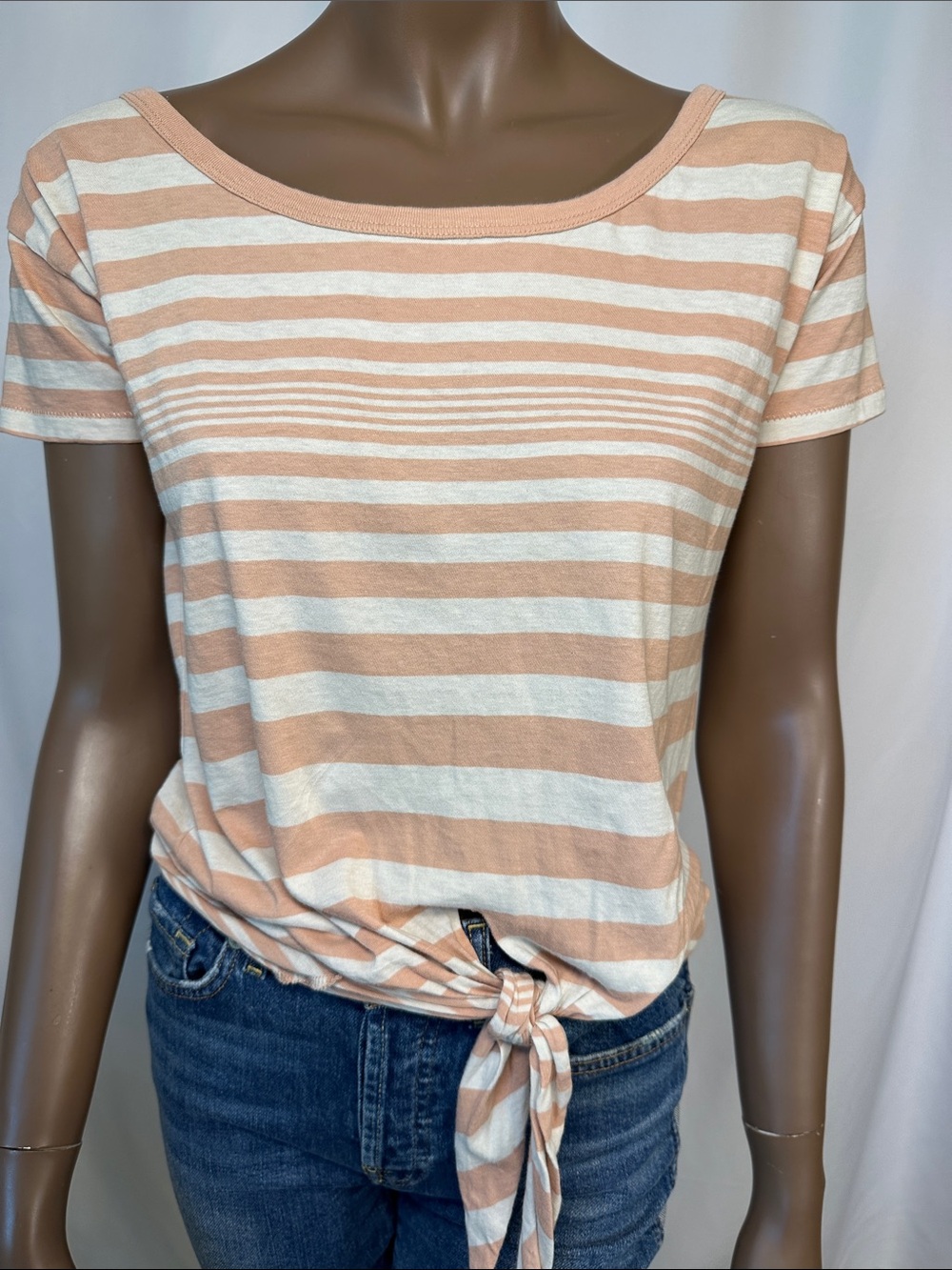 Alternative Stripe Peach/Cream Front Tie Tee | 100% Cotton